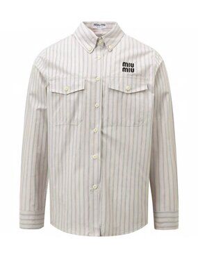 Miu Miu Cream Shirt with Light Blue Pinstripes